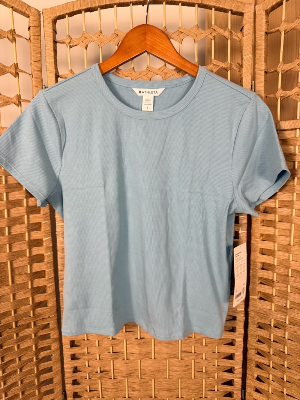 NWT Athleta Signature Rib Crop Tee Size Small Waterloo Blue - Picture 1 of 4